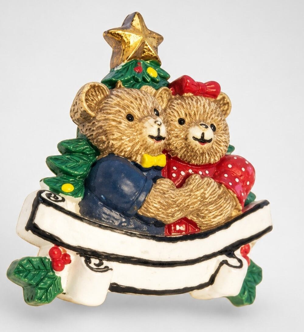 Christmas Brooch Pin Mr & Mrs Bear Vintage Christmas Jewelry h-18 - Picture 1 of 5